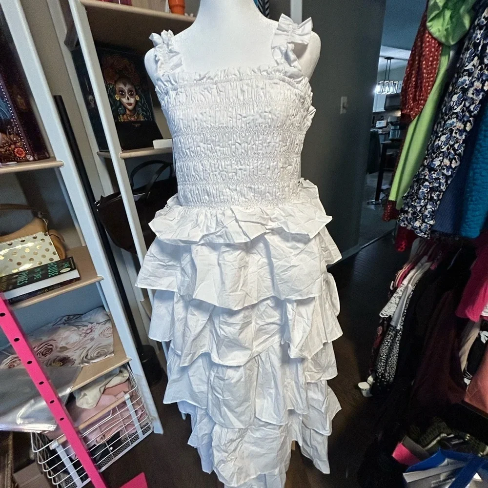 above knee white dress Elegant Minimalist Knee Length Wedding Dress with Open Back Size 12 / Ivory